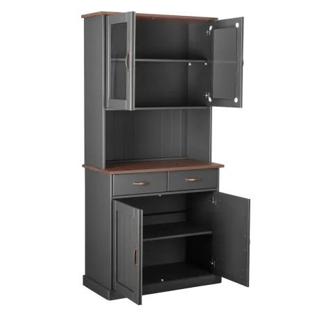 Credenza Grigia Alta Mobile 2 Ante con Cassetti Vetrina da Cucina Ingresso Legno | BricoShop24