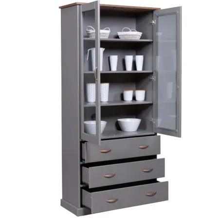 Vetrina Credenza Grigia Alta Mobile 2 Ante con Cassetti da Cucina | BricoShop24