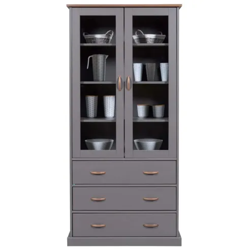 Vetrina Credenza Grigia Alta Mobile 2 Ante con Cassetti da Cucina | BricoShop24
