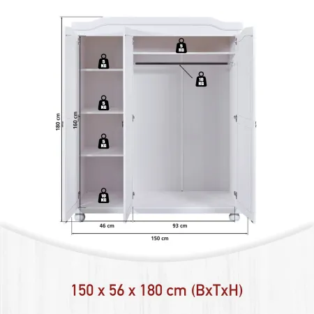Armadio a 3 Ante Bianco Legno Appendiabiti Mobile Camera Letto Cabina Guardaroba