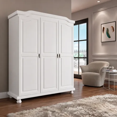Armadio a 3 Ante Bianco Legno Appendiabiti Mobile Camera Letto Cabina Guardaroba