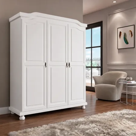 Armadio a 3 Ante Bianco Legno Appendiabiti Mobile Camera Letto Cabina Guardaroba