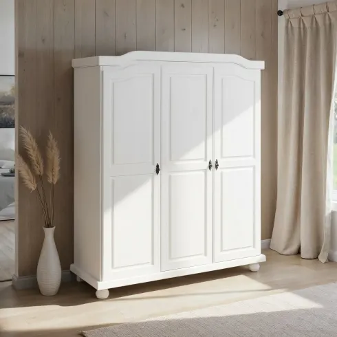 Armadio a 3 Ante Bianco Legno Appendiabiti Mobile Camera Letto Cabina Guardaroba