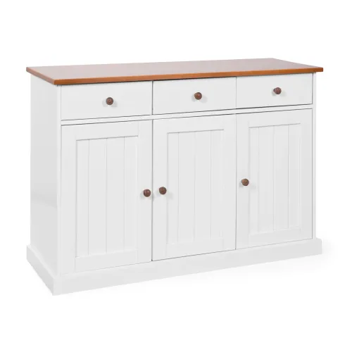 Mobile Credenza 3 Ante 3 Cassetti Bianco Noce Madia Dispensa da Soggiorno Cucina