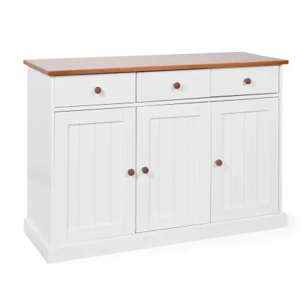 Mobile Credenza 3 Ante 3 Cassetti Bianco Noce Madia Dispensa da Soggiorno Cucina