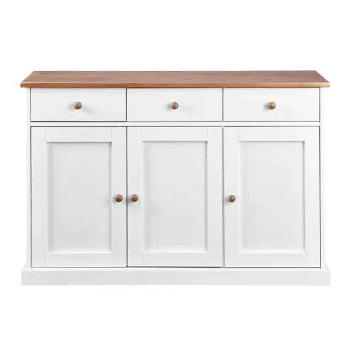 Mobile Credenza 3 Ante 3 Cassetti Bianco Noce Madia Dispensa da Soggiorno Cucina