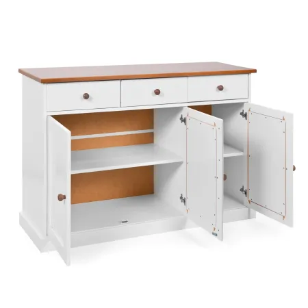 Mobile Credenza 3 Ante 3 Cassetti Bianco Noce Madia Dispensa da Soggiorno Cucina