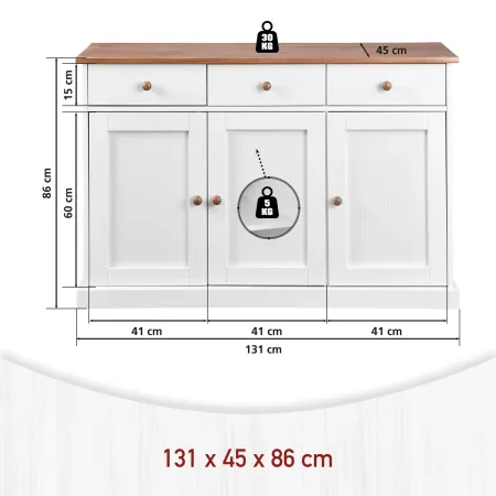 Mobile Credenza 3 Ante 3 Cassetti Bianco Noce Madia Dispensa da Soggiorno Cucina