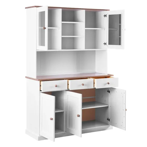 Mobile a 3 Ante 3 Cassetti Bianca Credenza Alta con Vetrina da Soggiorno Cucina | BricoShop24