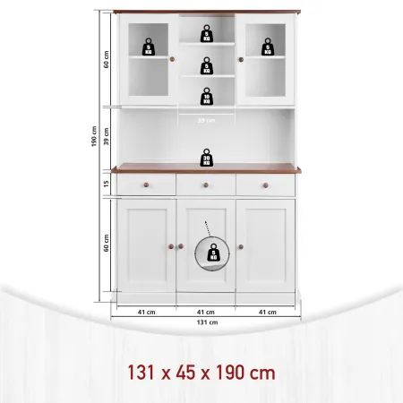Mobile a 3 Ante 3 Cassetti Bianca Credenza Alta con Vetrina da Soggiorno Cucina | BricoShop24