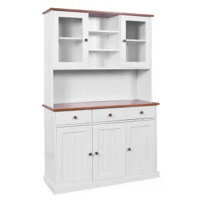 Mobile a 3 Ante 3 Cassetti Bianca Credenza Alta con Vetrina da Soggiorno Cucina | BricoShop24