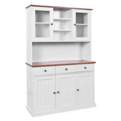 Mobile a 3 Ante 3 Cassetti Bianca Credenza Alta con Vetrina da Soggiorno Cucina | BricoShop24