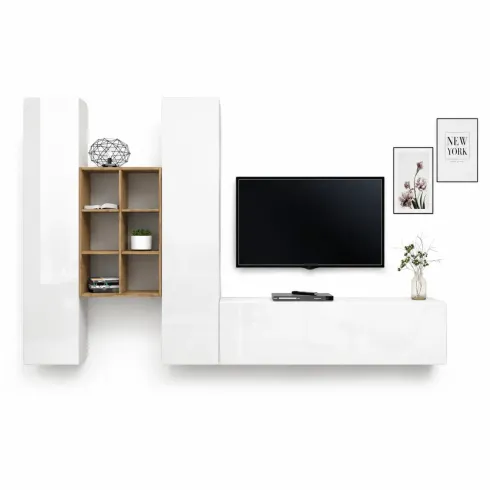Colonne Armadio Mobile Porta TV Libreria da Soggiorno 320 cm Bianco