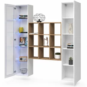 Mobile Soggiorno Colonna Libreria Vetrina Melaminico Bianco Rovere 2