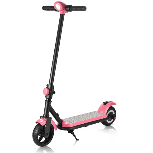 Monopattino Elettrico 24V per Bambini Rosa Pieghevole 3 Velocità LED