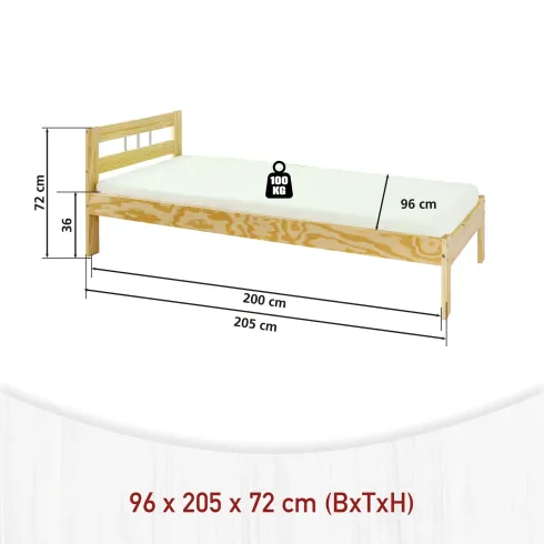 Struttura Letto Singolo 90x200 in Legno Pino una Piazza Cameretta Bambini Camera