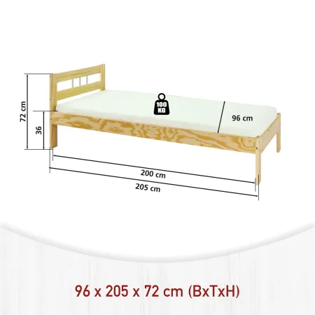 Struttura Letto Singolo 90x200 in Legno Pino una Piazza Cameretta Bambini Camera