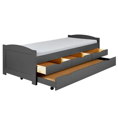 Divano Letto 2 Letti Singoli Doghe 90x200 Grigio Cassetti Contenitore Estraibile