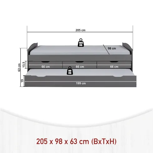 Divano Letto 2 Letti Singoli Doghe 90x200 Grigio Cassetti Contenitore Estraibile