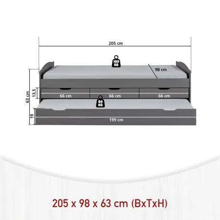 Divano Letto 2 Letti Singoli Doghe 90x200 Grigio Cassetti Contenitore Estraibile