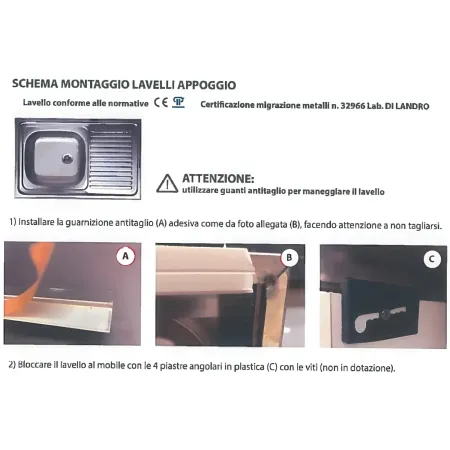 Lavello Lavandino da Cucina 80x50 cm 1 vasca con Gocciolatoio Sinistro