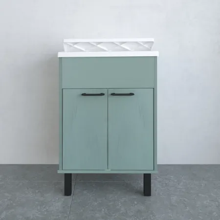 Mobile Lavatoio 60x50x85 cm in PVC Verde Vasca in PP Doppia Anta