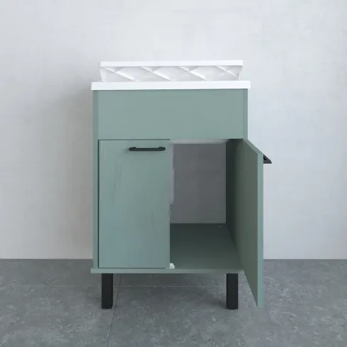 Mobile Lavatoio 60x50x85 cm in PVC Verde Vasca in PP Doppia Anta