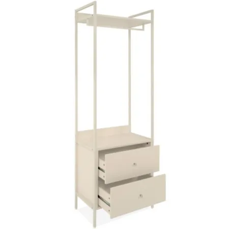Appendiabiti da Ingresso con 2 Cassetti Asta in Metallo Beige da Terra