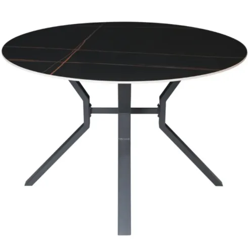 Tavolo da Pranzo Rotondo 120x120 cm Ceramica Nero Venature Oro