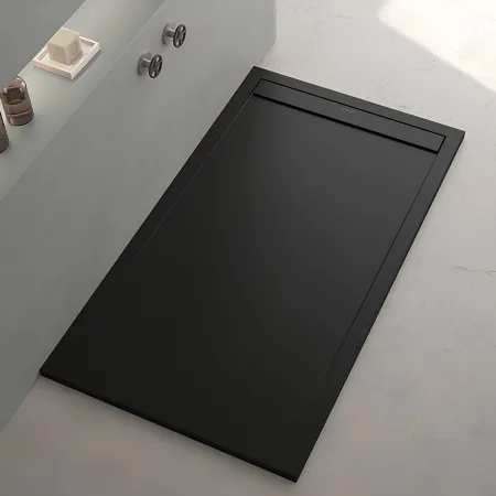 Piatto Doccia Slim Nero Marmoresina a Pavimento Piletta | BricoShop24