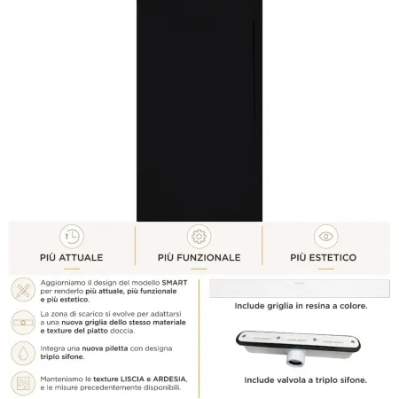 Piatto Doccia Slim Nero Marmoresina a Pavimento Piletta | BricoShop24