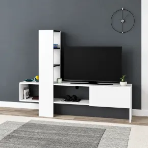 Mobile Porta TV 180x38x138 cm Bianco Antracite con Anta a Ribalta 2
