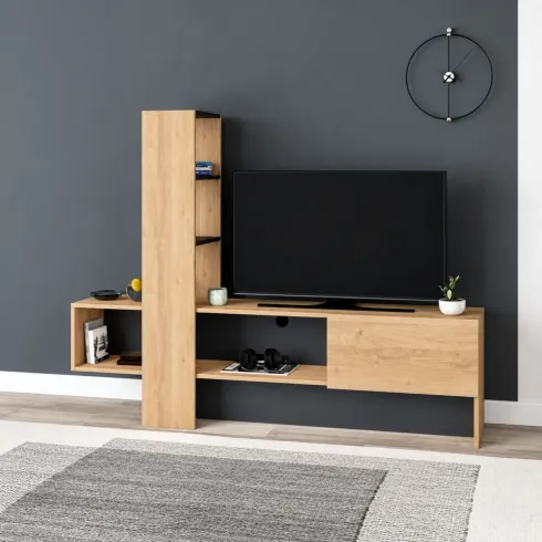 Mobile Porta TV 180x38x138 cm Rovere Antracite con Anta a Ribalta