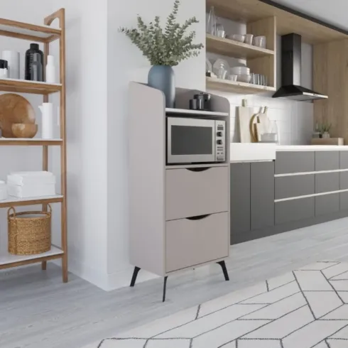 Mobile da cucina Multiuso Tortora Ripiano Bianco con 2 Cassetti Vano