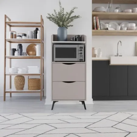 Mobile da cucina Multiuso Tortora Ripiano Bianco con 2 Cassetti Vano