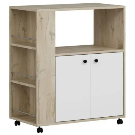 Mobile da Cucina Carrello Multiuso Rovere Bianco con 2 Ante Vani