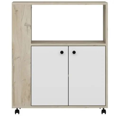 Mobile da Cucina Carrello Multiuso Rovere Bianco con 2 Ante Vani