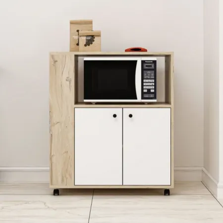 Mobile da Cucina Carrello Multiuso Rovere Bianco con 2 Ante Vani