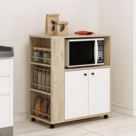 Mobile da Cucina Carrello Multiuso Rovere Bianco con 2 Ante Vani