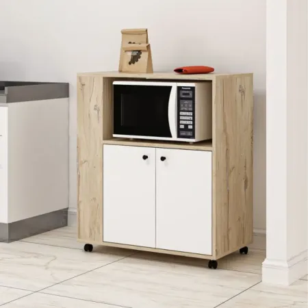 Mobile da Cucina Carrello Multiuso Rovere Bianco con 2 Ante Vani
