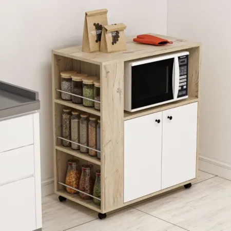 Mobile da Cucina Carrello Multiuso Rovere Bianco con 2 Ante Vani
