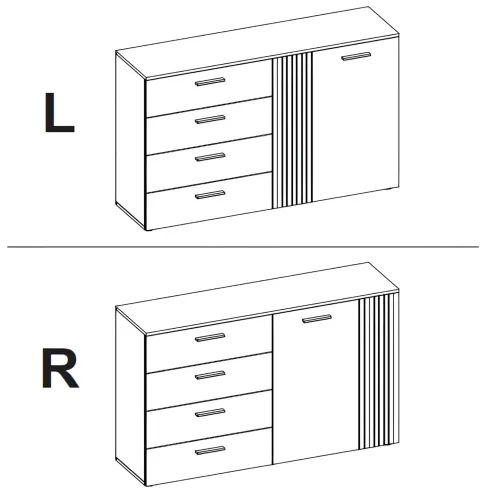 Madia da Soggiorno Reversibile 4 Cassetti Credenza Antracite Rovere