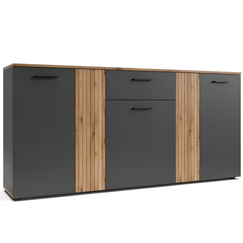 Madia da Soggiorno 5 Ante Cassetto 3 Ripiani Credenza Antracite Rovere
