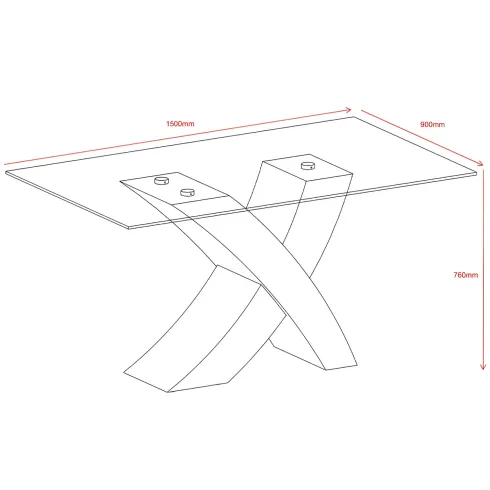 Tavolo da Pranzo 150x90 cm Piano in Vetro Gambe Incrociate Nero