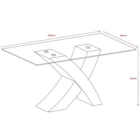 Tavolo da Pranzo 150x90 cm Piano in Vetro Gambe Incrociate Nero