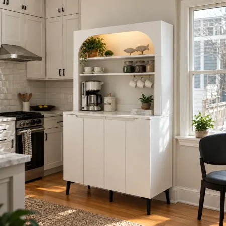 Mobile Cucina Caffè Multiuso 4 Ante 2 Mensole Ripiani Ganci Bianco