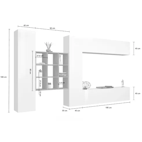 Parete Attrezzata Soggiorno 350 cm Porta TV Pensile Bianco Rovere