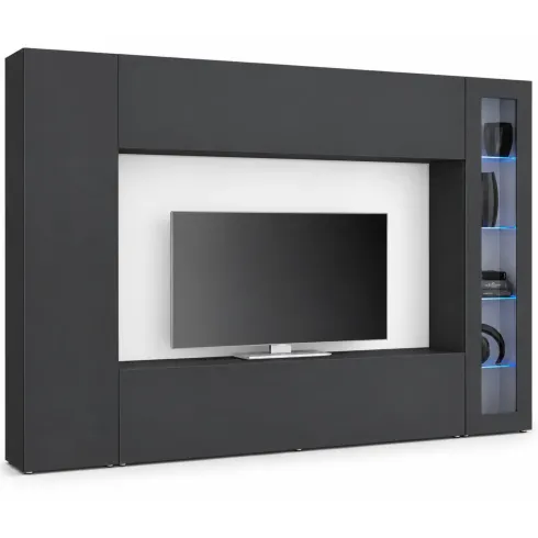 Parete Attrezzata Soggiorno 260 cm Antracite con Vetrina Porta TV