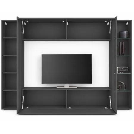 Parete Attrezzata Soggiorno 260 cm Antracite con Vetrina Porta TV