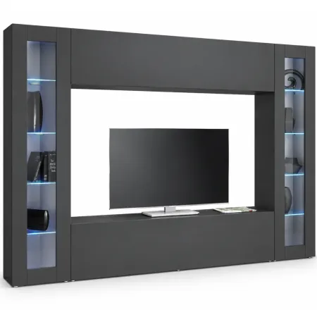 Mobile TV Soggiorno Parete Attrezzata Antracite Pensile con 2 Vetrine